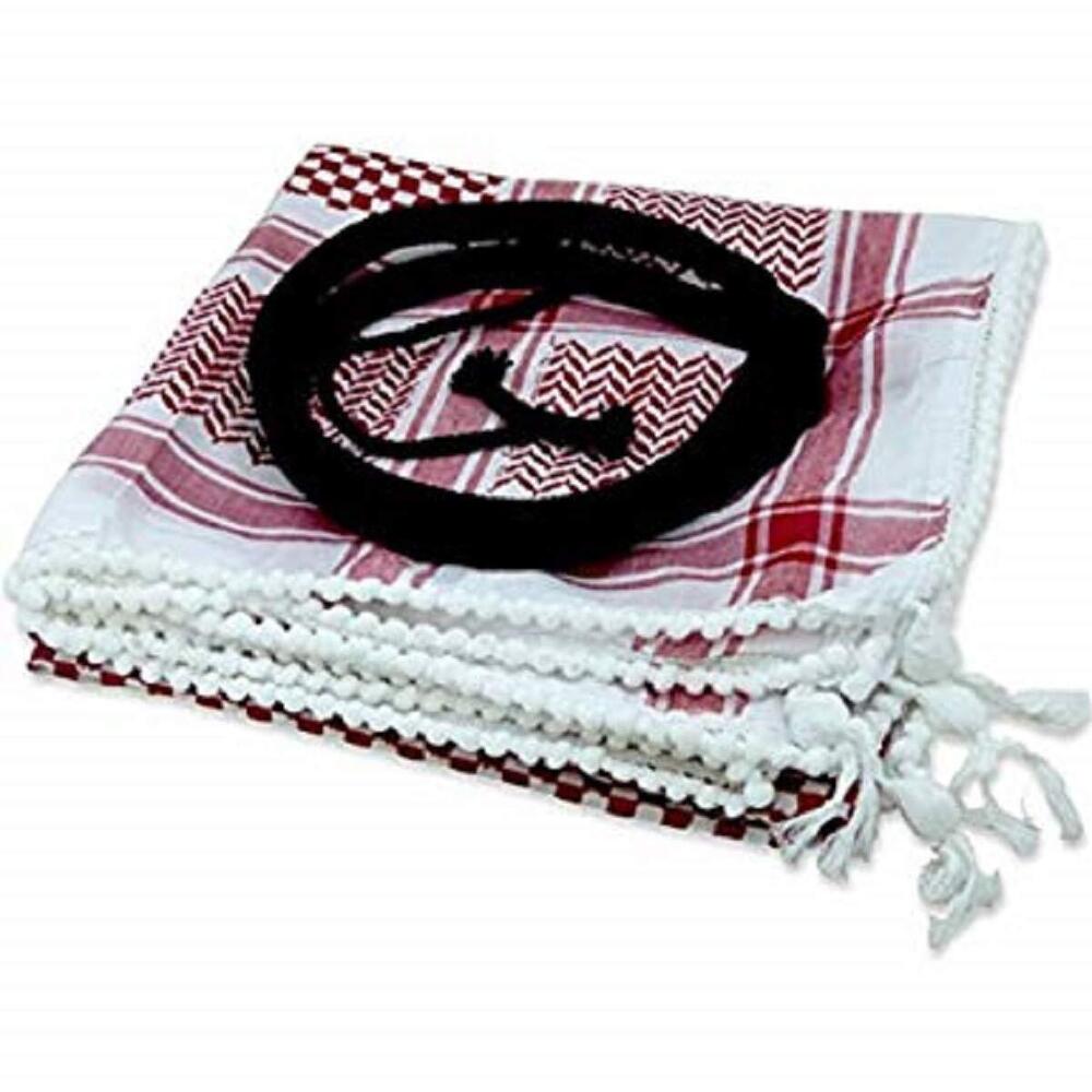 8263 Authentic Middle Eastern Arab Kafiya Keffiyeh w Aqel Rope Red/White